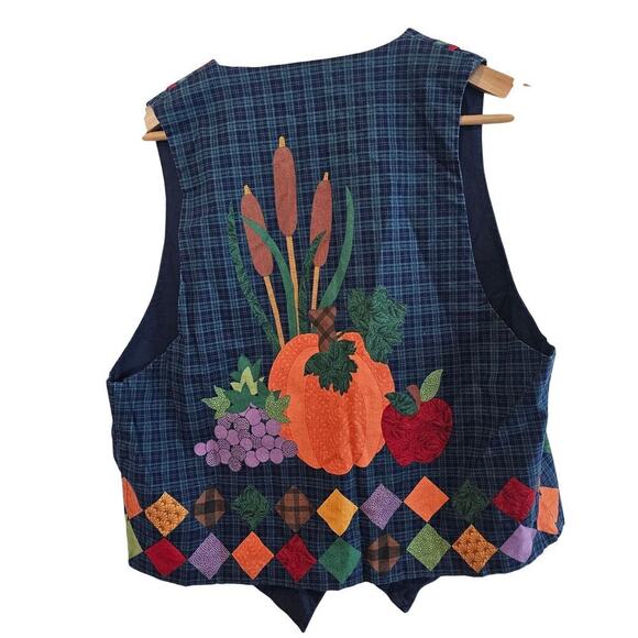 Vintage 90s Handmade Vest Women Large Blue Button Plaid Fall Preppy Granny Retro - Picture 2 of 7